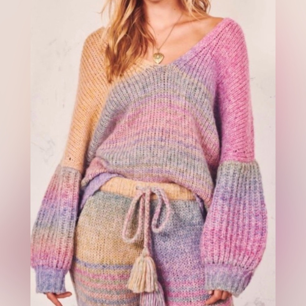 LOVESHACKFANCY Rio Rainbow Oversized V Neck Pullover Size XS/S